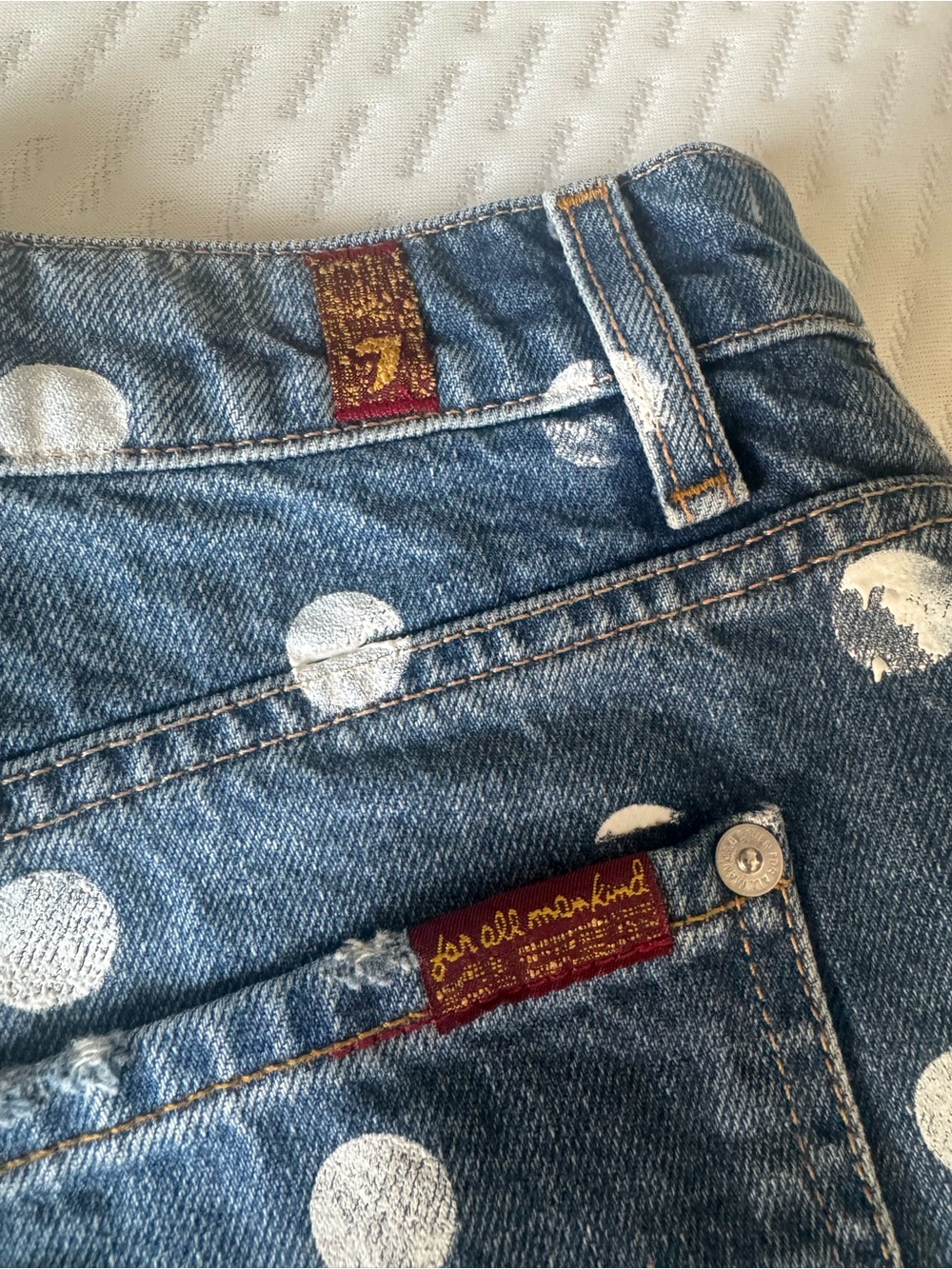 7 For All Mankind Polka Dot Denim Jeans - Blue & White